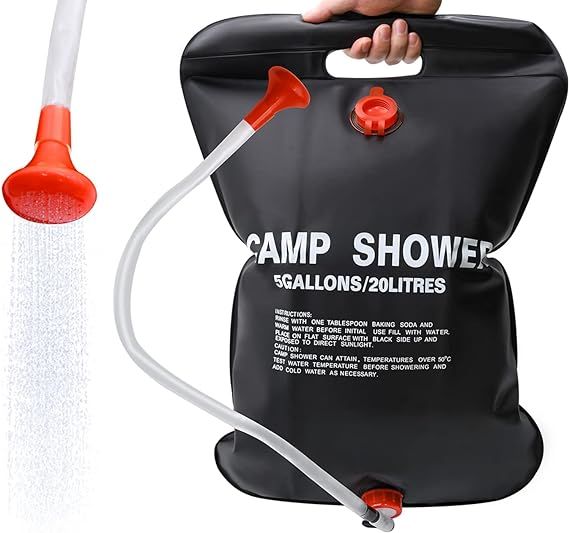 sacs de douche solaires de 5 gallons/20 L, sac de douche portable avec tuyau amovible et pomme de douche commutable marche/arrêt pour le camping, la plage, la natation, les voyages en plein air