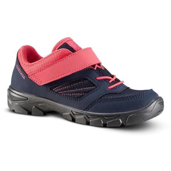 Chaussures de randonnée enfant avec scratch mh100 bleu et rose du 24 au 34 fille Quechua
