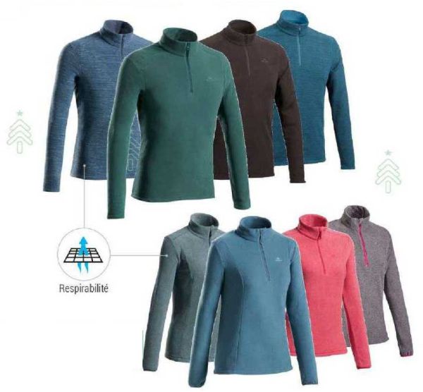 Pull polaire homme quechua fin de série turquois + autres