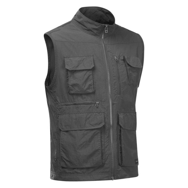 Gilet multipoches de trek voyage - TRAVEL 100 gris homme FORCLAZ
