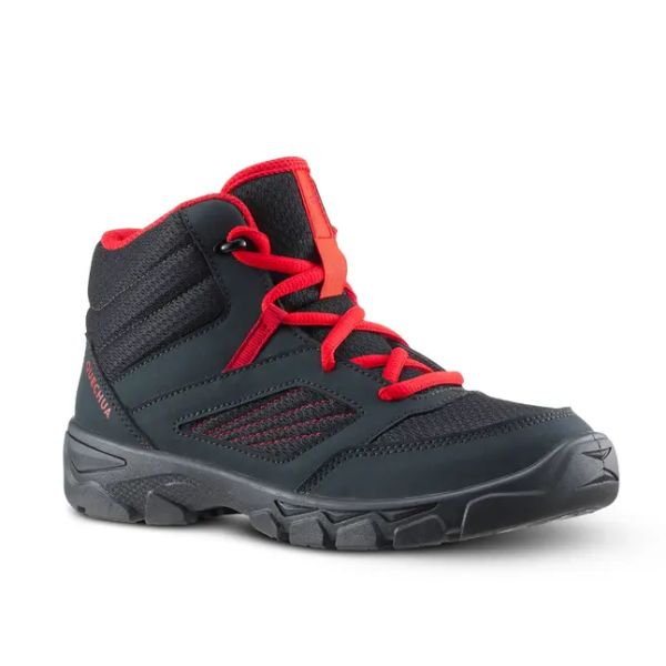 Chaussure de randonnée enfant avec lacets MH100 mid grise foncé du 35 au 38
