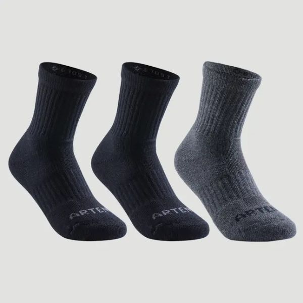 Chaussette de sport hautes RS 500 noir gris lot de 3 Artengo