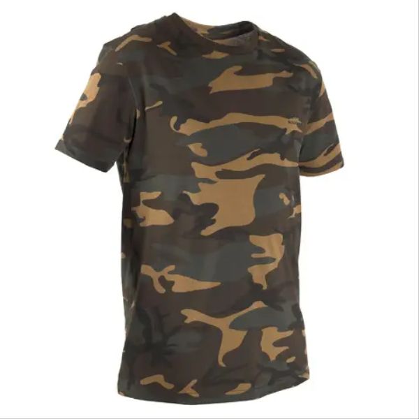 T-SHIRT MANCHES COURTES CHASSE 100 CAMOUFLAGE WOODLAND VERT SOLOGNAC