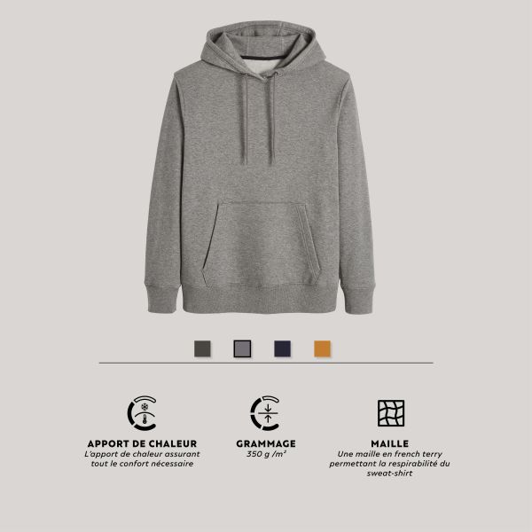 Sweat à capuche Fitness Homme - 500 Essentials gris