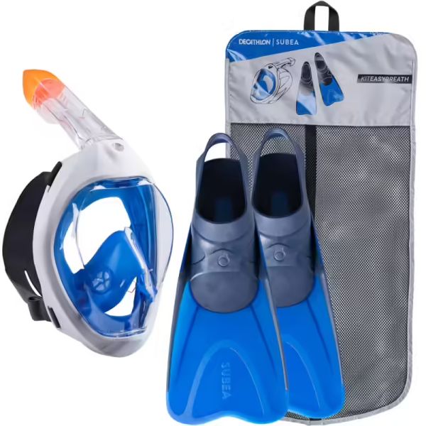 Kit de snorkeling masque easybreath 500 palmes bleu adulte bleu