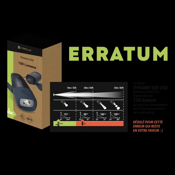 Lampe torche rechargeable - 150 lumens - DYNAMO 500 V2