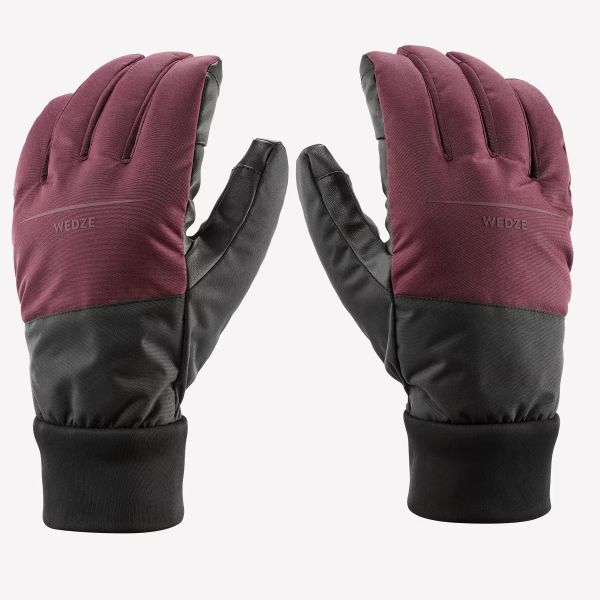 Gants de ski 100 bordeaux noir adulte